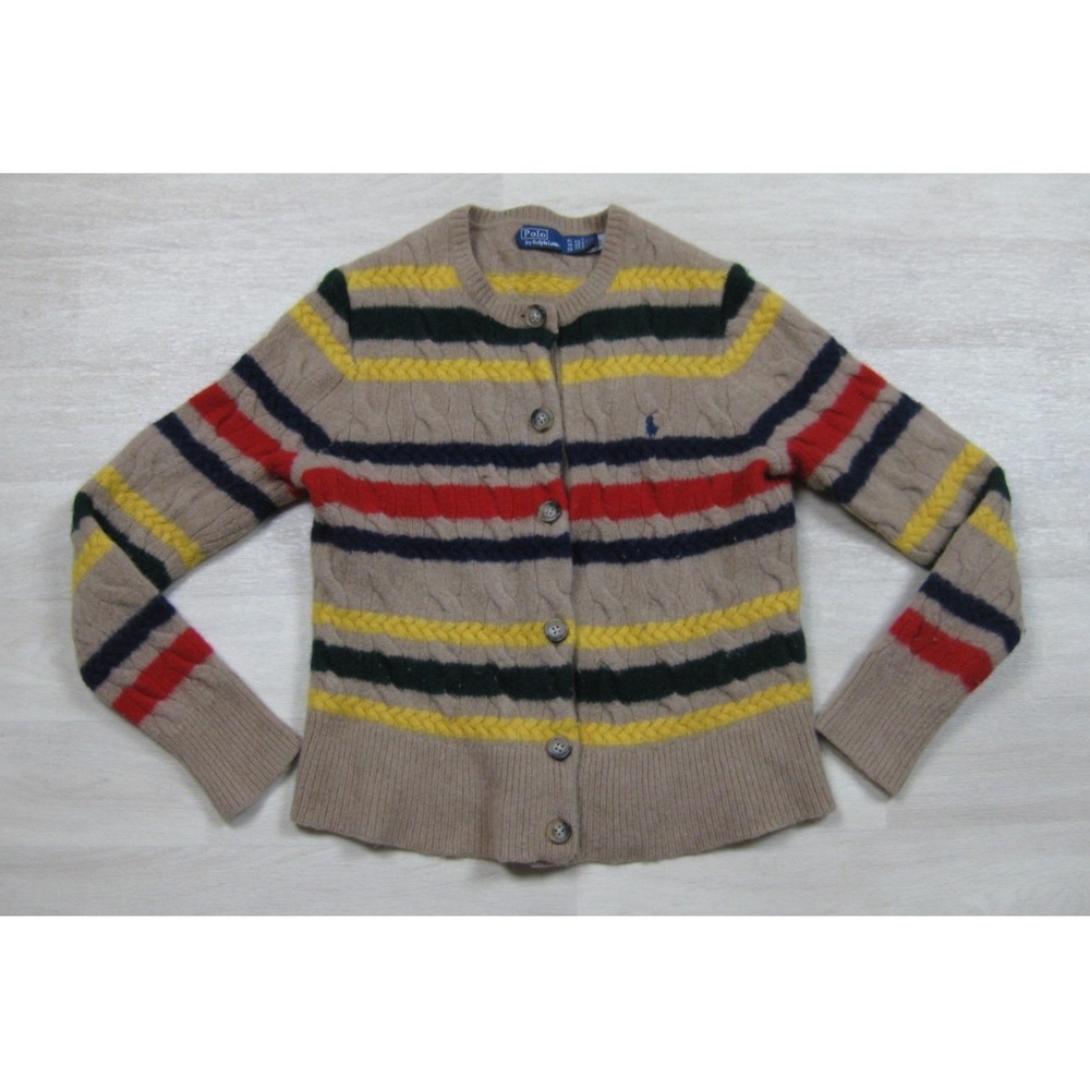 Polo Ralph Lauren Cable Knit Cardigan Sweater Women's Wool-Cashmere Stripe